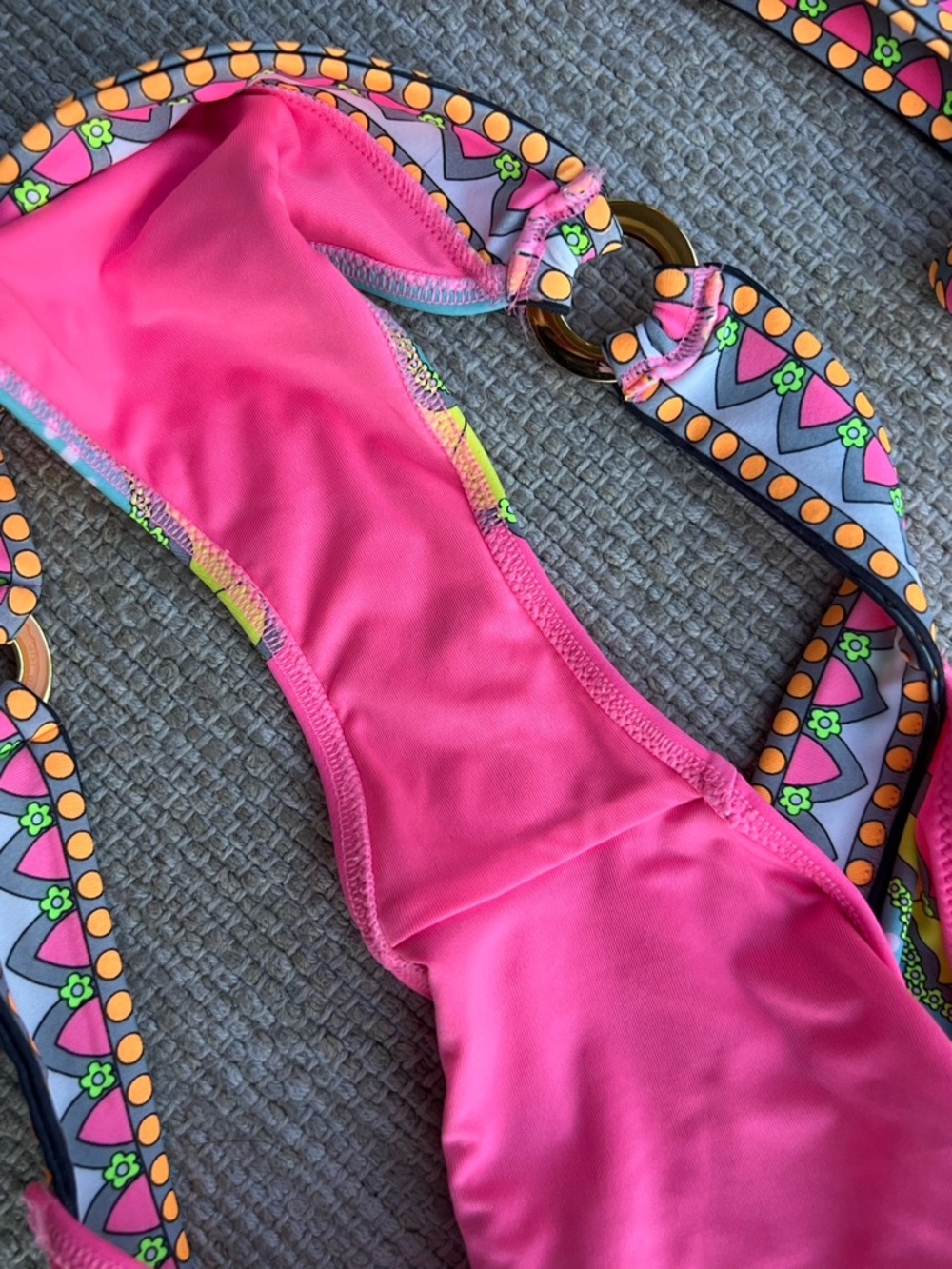 Vintage Y2K Victoria's Secret Neon Pink Multicolor Mandala Boho Bikini Set S/L - Picture 6 of 11
